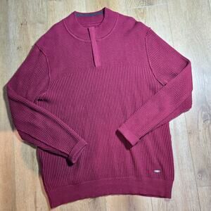 Tommy Bahama Quarter Zip Sweater Mens XL Red Cable Knit Cotton Cashmere Preppy